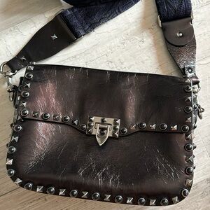 Valentino rockstud flap crossbody in Black metallic sheen